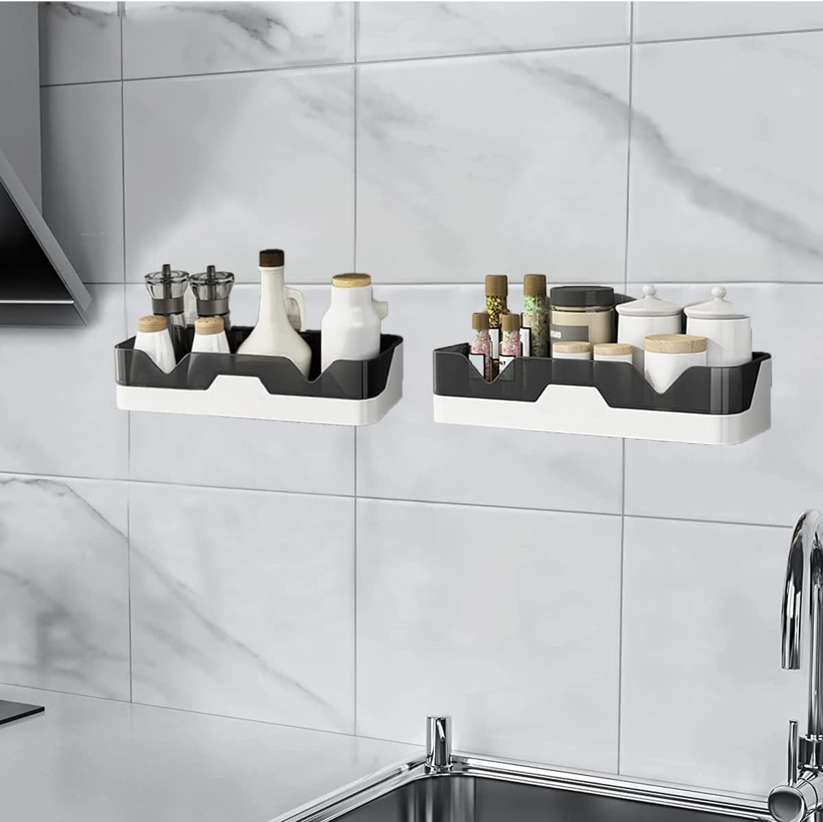 Shower Caddy Adhesive Shower Shelf for Bathroom 2 Pack: Premium Wall Mount Bathroom Organizer Shelf - No Drilling Corner Sower Organizer - Upgraded Rustproof Kitchen Storage Rack - Medaid International