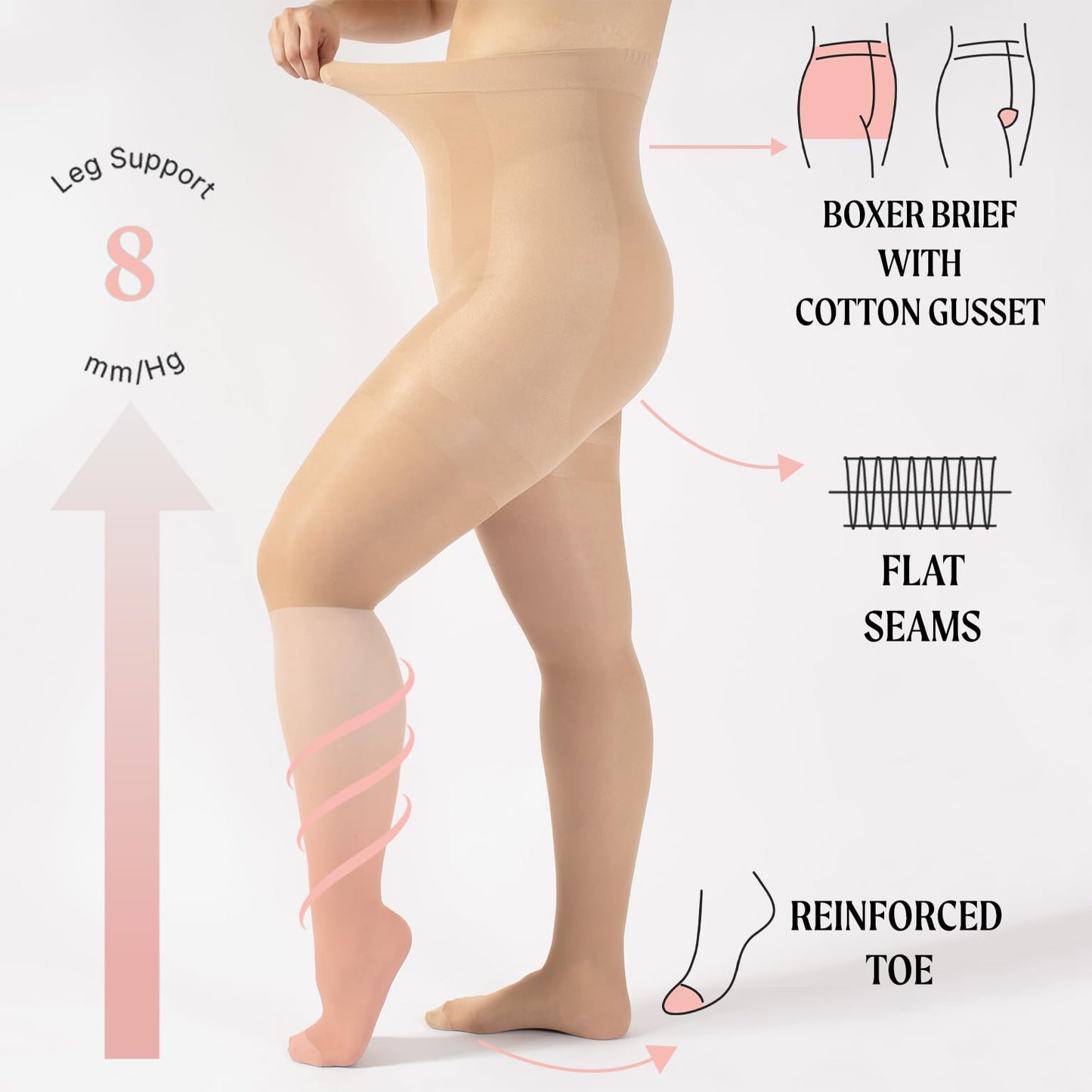 CALZITALY High Waist tights Control Top Shaping Nylons, Shaping Pantyhose, 20 Denier Sheer Shaping Tights for All Day Use (Large, Skin) - Medaid International