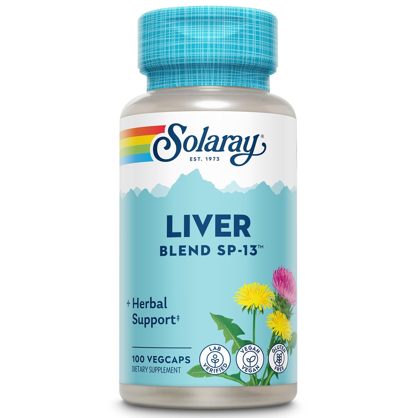 SOLARAY Liver Blend SP-13 - Traditional Herbal Support with Milk Thistle Extract, Dandelion Root, Burdock, Kelp, Peppermint and Trace Minerals - 60-Day Guarantee, 100 Servings, 100 VegCaps - Medaid International