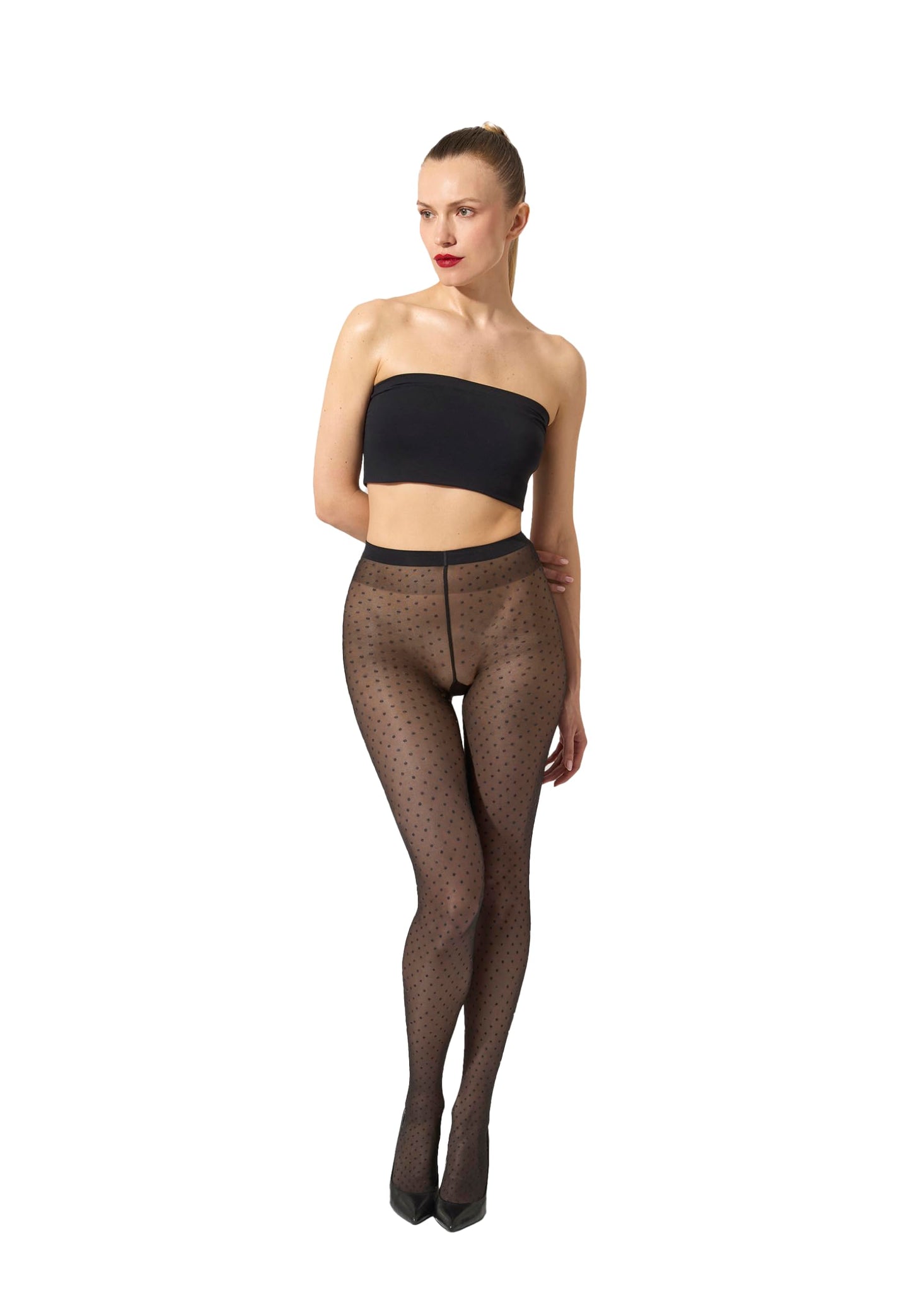 Wolford Multicolored Dot Tights Pantyhose for Women Sheer Opaque Micro Polka Dot Pattern Soft Waistband Designer Hosiery black/Black Medium - Medaid International