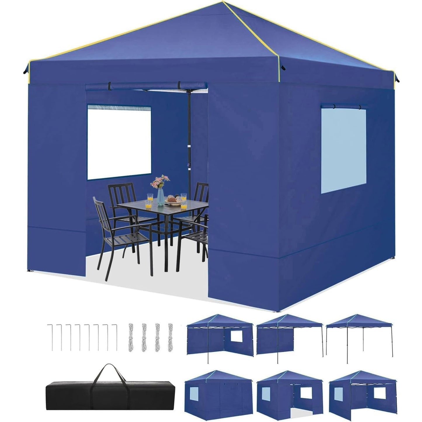 TOOLUCK Canopy Tent, 10x10 Pop Up Canopy Tent with Sidewalls and Roll-up Ventilated Windows with Mosquito net, Ez Outdoor Commercial Instant Gazebo Tent for Party Waterproof with Carrybag - Medaid International