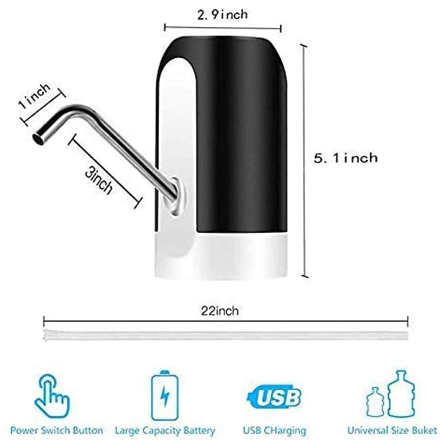 Water Jug Pump, Portable Water Dispenser for 5 Gallon Jug, Electric Drinking Water Pump for 5 Gallon Bottles - Medaid International