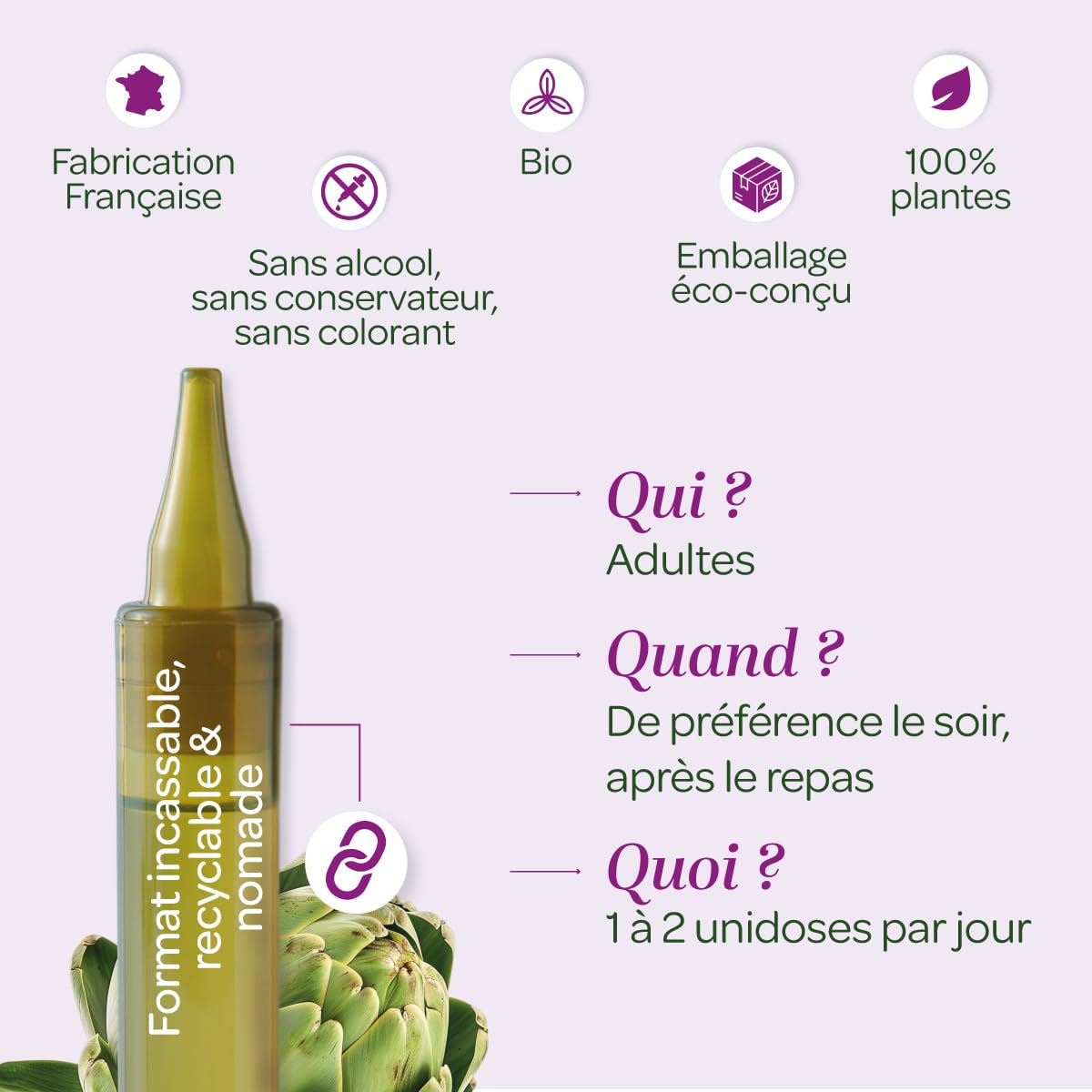 SUPERDIET-QUATUOR DIGESTION BIO-Bien-être du foie-Radis Noir Artichaut Chardon Marie Romarin-Format nomade- 20 Unidoses de 15 ml - Medaid International