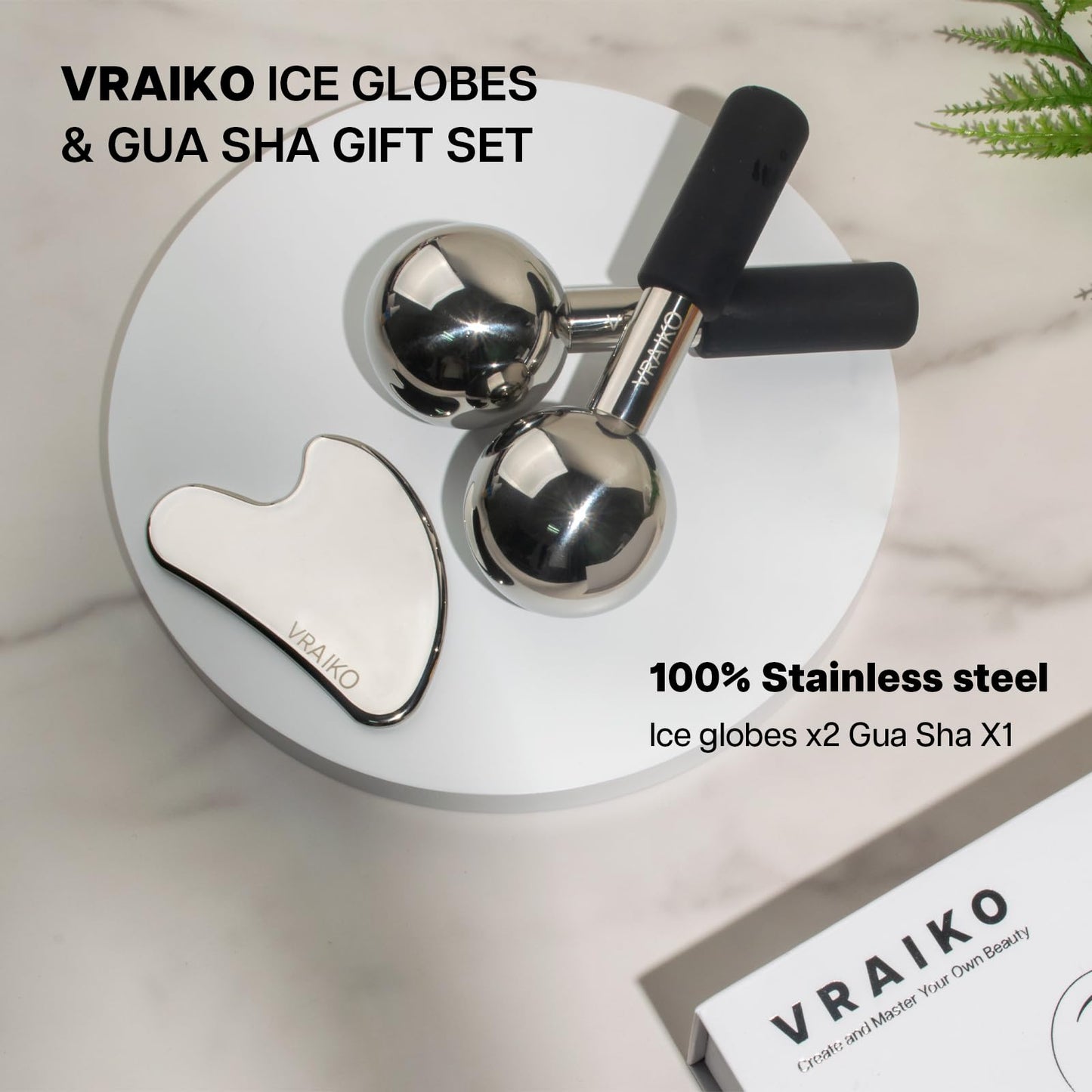 VRAIKO ICE Globes for Facials & Gua Sha Set, Gua Sha Facial Tools and Cryo Sticks with Unbreakable Steel, Face Massager Cooling Rollers for Dark Circles, Puffiness and Lymphatic Drainage (Black) - Medaid International