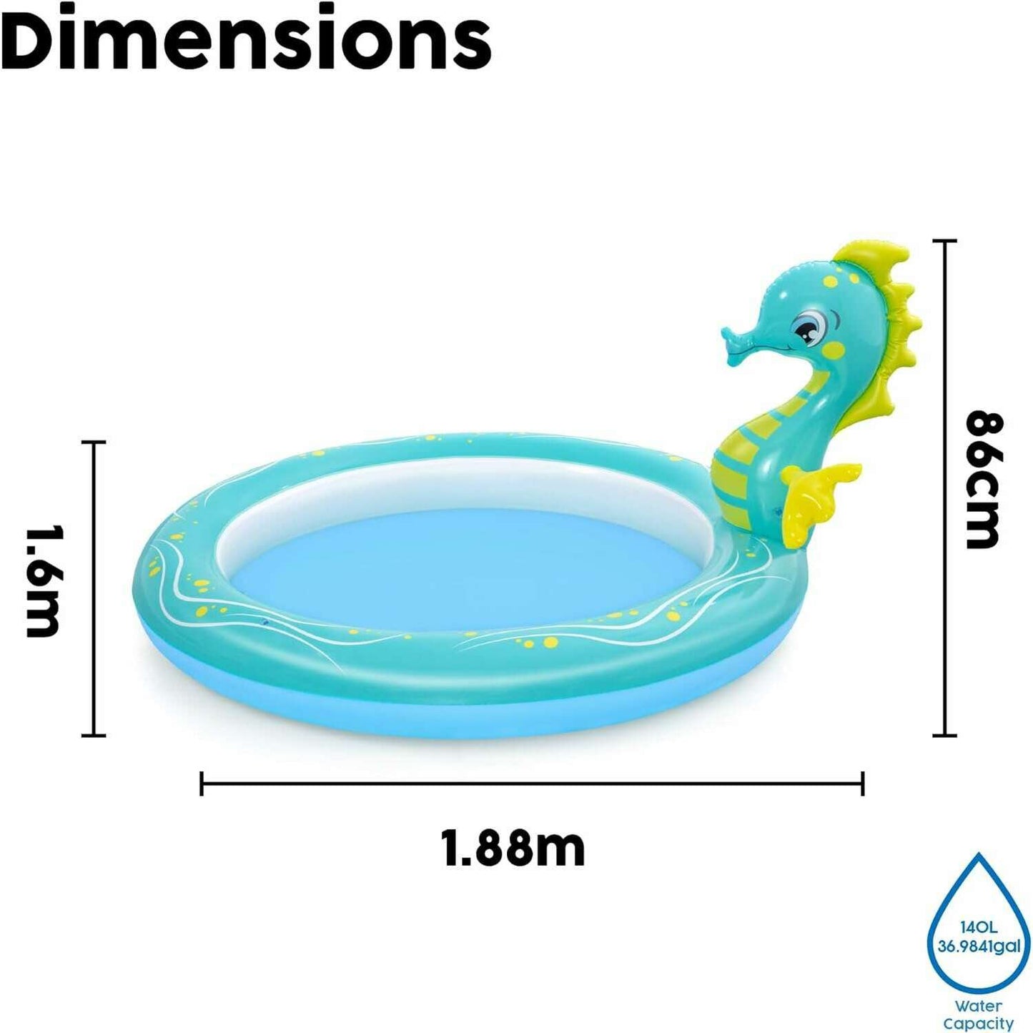 Seahorse Sprinkler Pool, 188x160x86cm - Medaid International