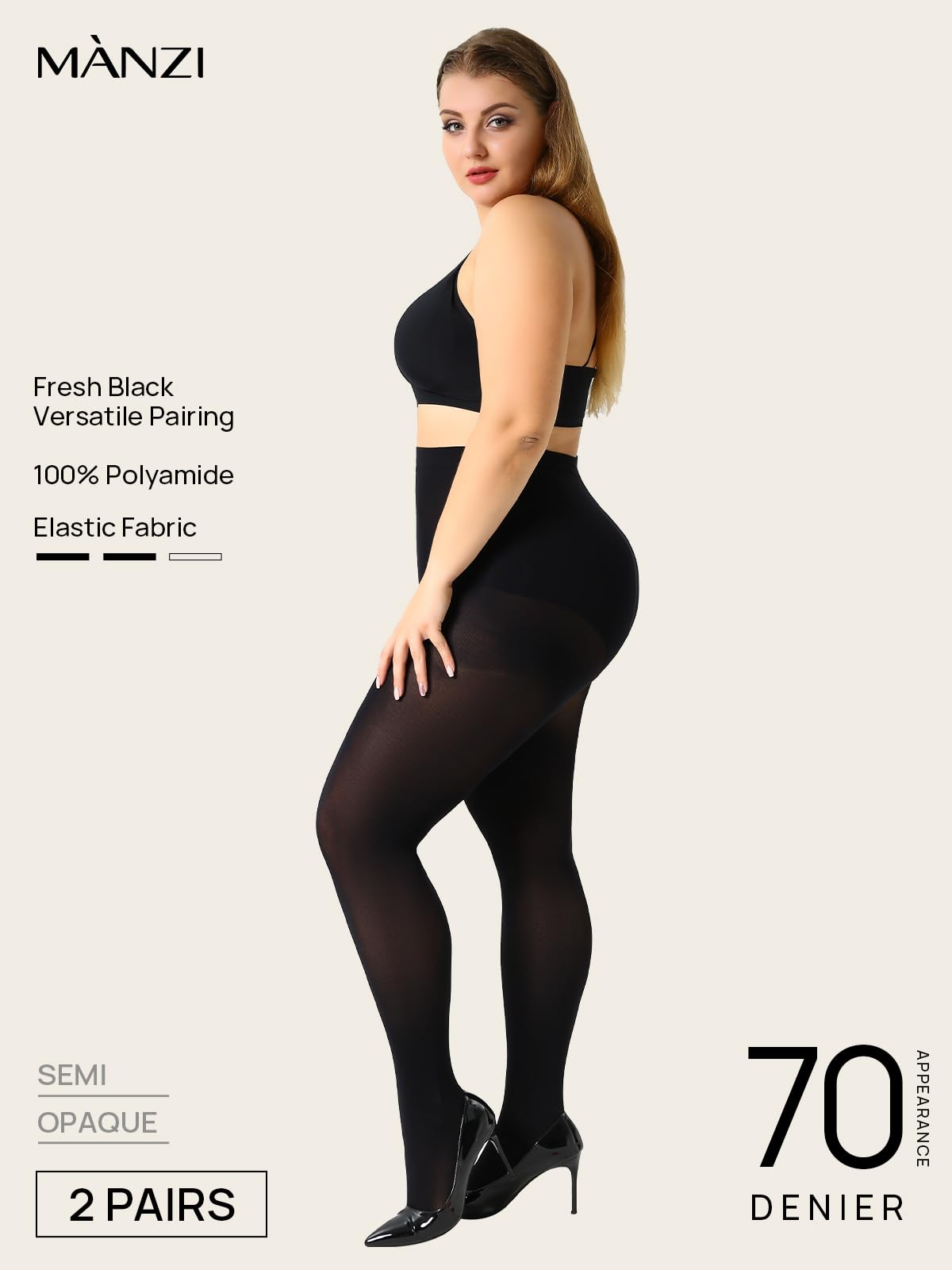 MANZI Women's Control Top Plus Size Tights for Women High Waist Opaque Pantyhose 2 Pairs Black XXX-Large - Medaid International