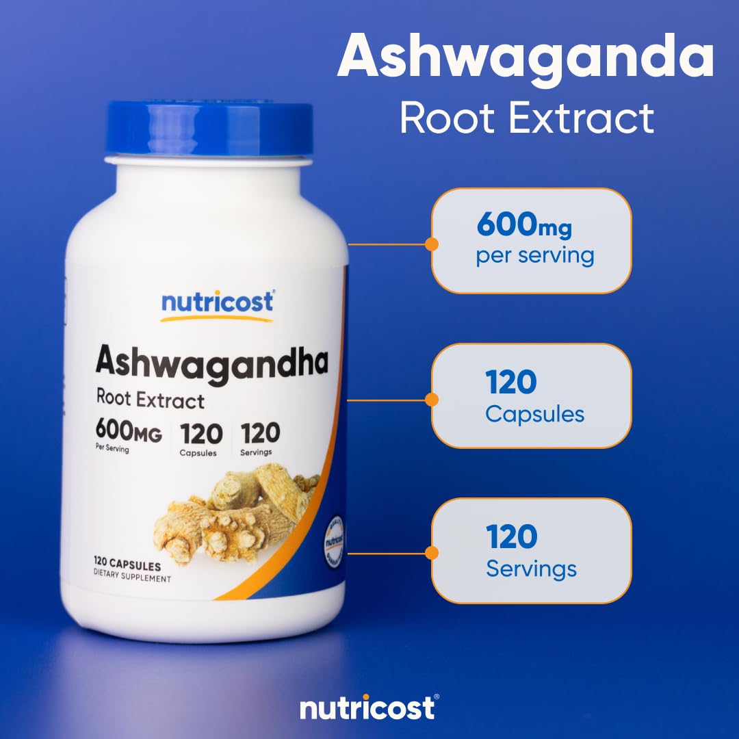 Nutricost Ashwagandha Herbal Supplement 600mg, 120 Capsules - Vegetarian, Non-GMO, Gluten Free, Ashwagandha Root - Medaid International
