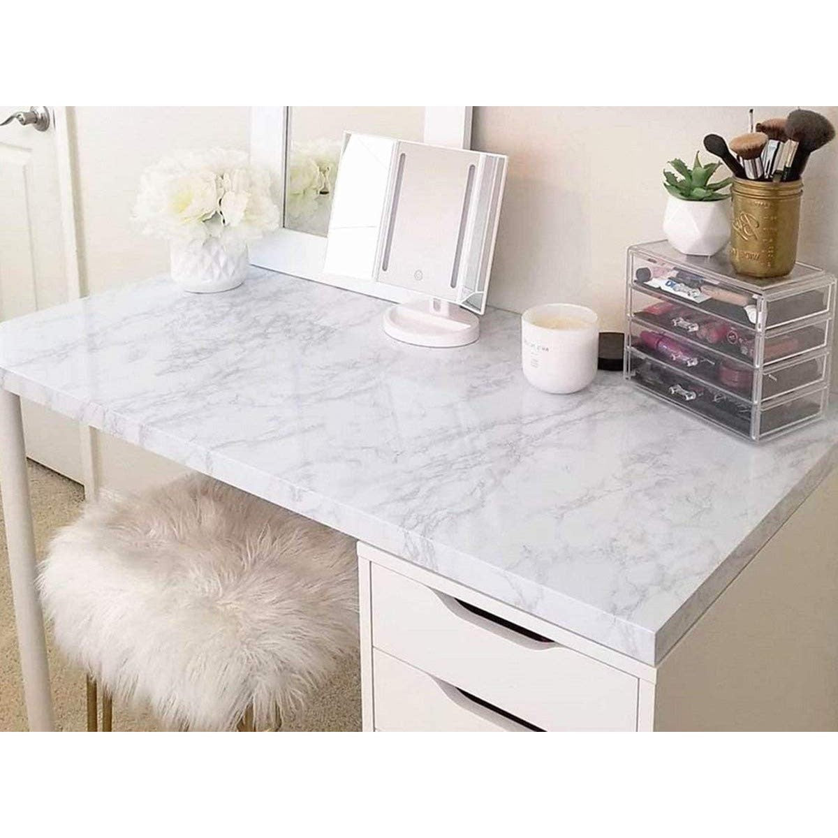 practicalWs Marble Paper Granite Gray/White Roll Kitchen Countertop Cabinet Furniture is Renovated Thick PVC Easy to Remove Without Leaving Glue Upgrade 17.71" x 196.8" - Medaid International