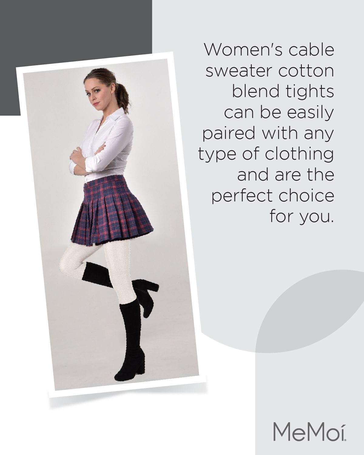 MeMoi Toronto Cable Cotton Tights for Women, Cozy and Breathable Warm Sweater Tights - Sizes S to XL, Winter White, Medium/Large - Medaid International