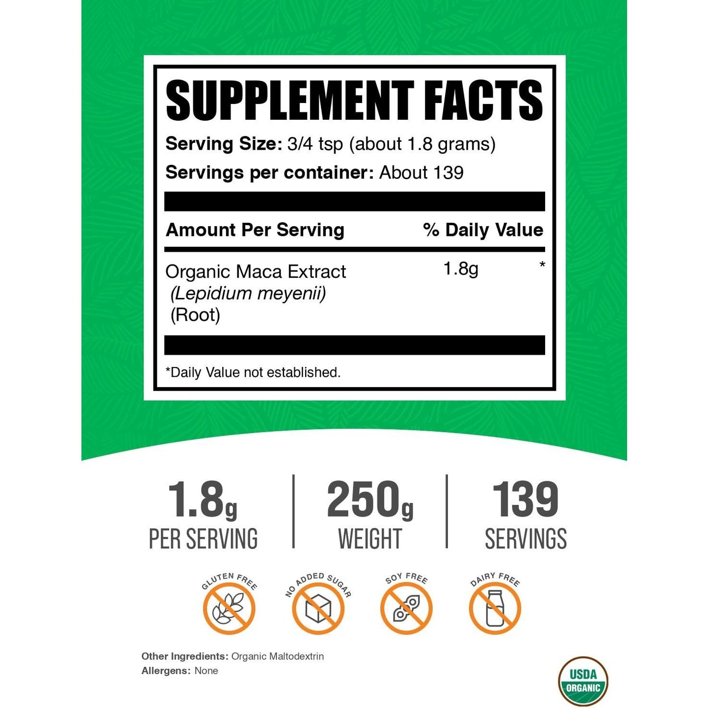 BulkSupplements.com Organic Maca Root Extract Powder - Organic Maca Powder, Nutritional Supplement - Vegan & Gluten Free, 1.8g of per Serving, 250g (8.8 oz) (Pack of 1) - Medaid International