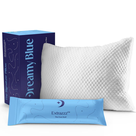 DreamyBlue Signature Pillow w/Adjustable Loft ⢠Shredded Memory Foam Fill ⢠Neutral Alignment for Side, Back, and Stomach Sleepers ⢠Washable Bamboo Rayon Cover ⢠CertiPUR-US Certified Foam (Queen) - Medaid International