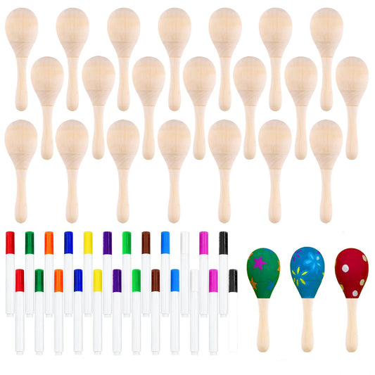 Morcheiong 24Pcs DIY Mini Wooden Maracas for Kids with 24Pcs Multicolor Pens, Fiesta Mexican Maracas Favors, Cinco De Mayo Party Supplies Decorations - Medaid International