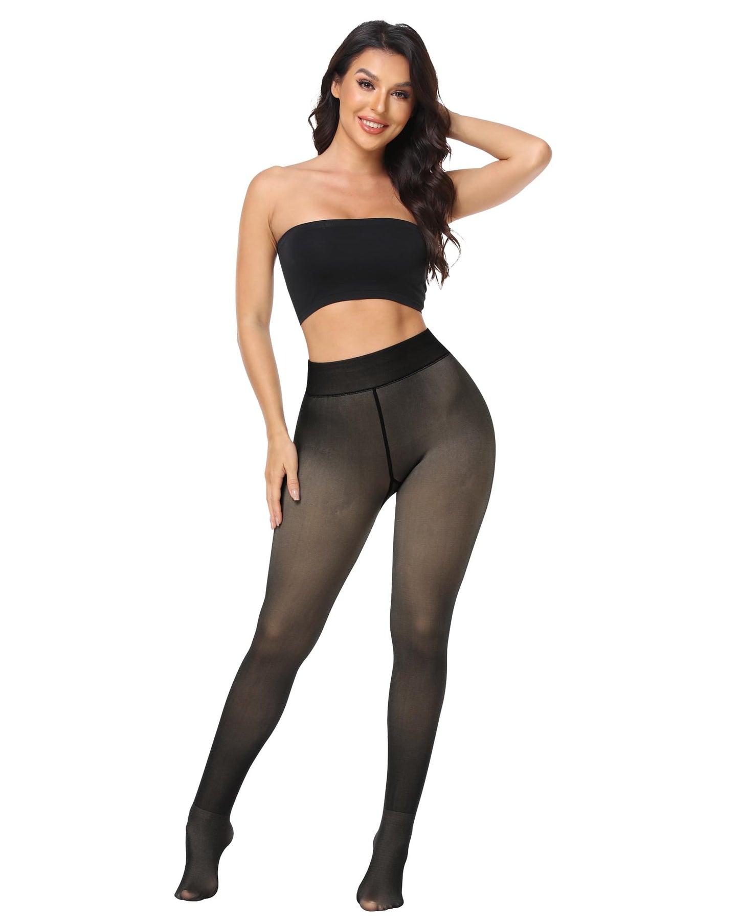 NORMOV Winter Warm Fleece Lined Tight Women,Thermal Fake Translucent Leggings Soft Velvet Stretchy Pantyhose(TF Black-XS/S) - Medaid International