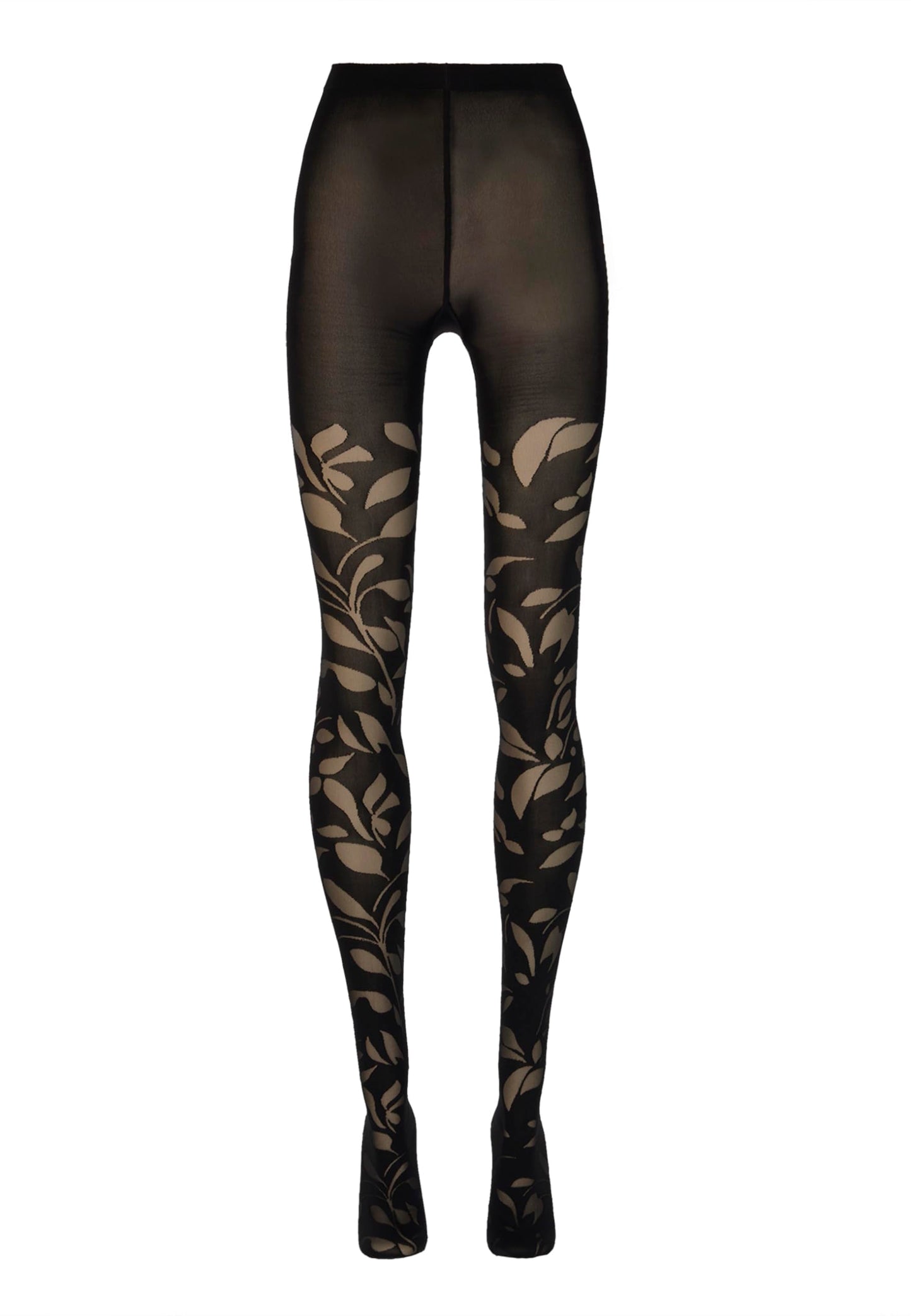 Wolford Floral Tights for Women 40 Den Sheer-Opaque Pantyhose Ornamental Stay-Up Effect Floral Pattern Matt Finish Black/Black Small - Medaid International