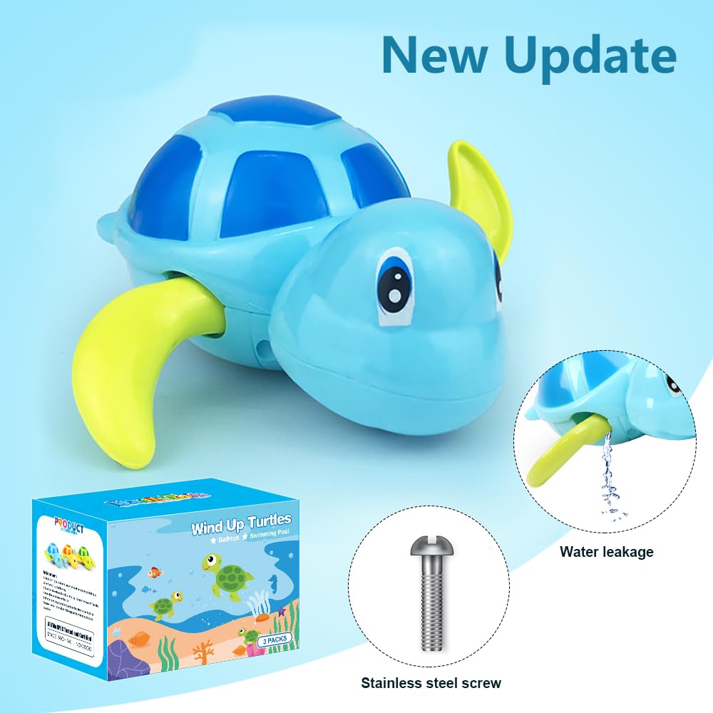 Bath Toys for Toddlers 1 2 3 4 5 Years Old,Pool Toys for Kids,Baby Funny Wind Up Swimming Turtle Bath Toy,Cute Floating Bathtub Water Toys,Gift for Preschool Child Boys Girls (3 Pcs) - Medaid International