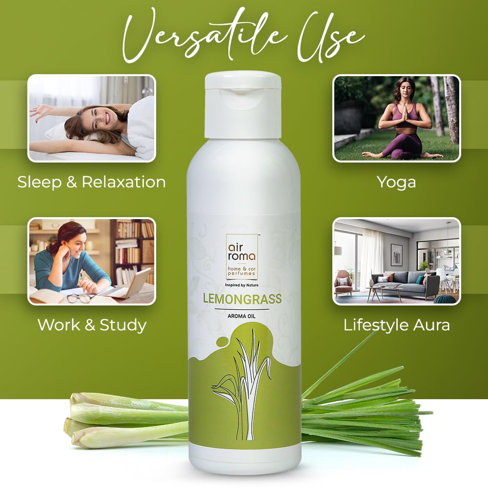 AIR-ROMA Pure, Natural and Undiluted Lemon Grass Aroma Diffuser Oil - 100ml, Yellow - Medaid International