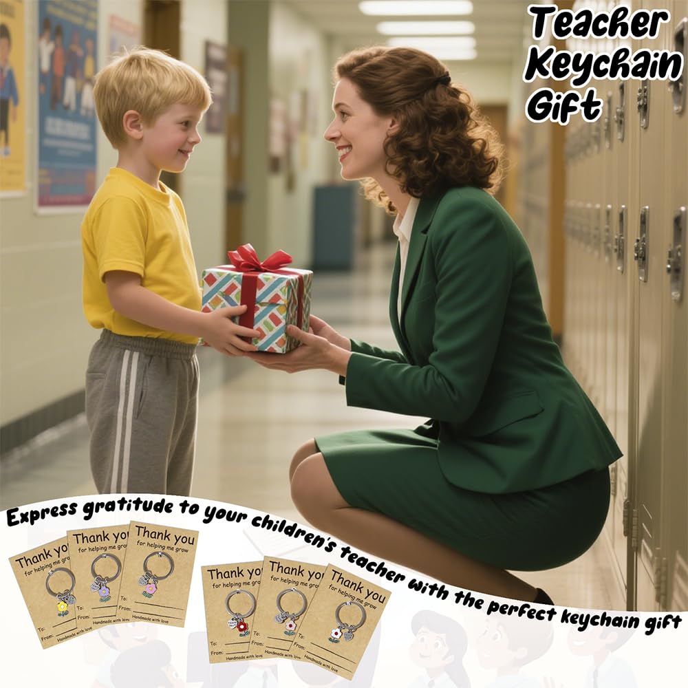 VERKUUY 6Pcs Teacher Appreciation Keychain Gifts in Bulk - Thank You for Helping Me Grow Keychain Teacher Day Christmas Gifts - Medaid International
