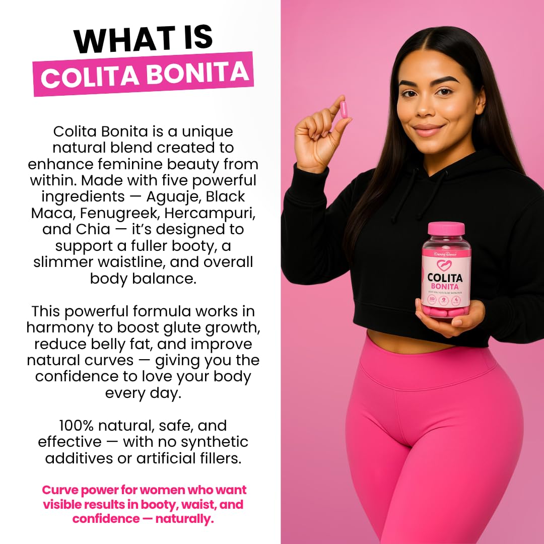 Colita Bonita – Aguaje, Black Maca & Fenugreek Pills – Natural Booty Growth & Hip Shaping Supplement – Supports Curves, Hormonal Balance & Waist Definition – 60 Capsules (30-Day Supply) - Medaid International