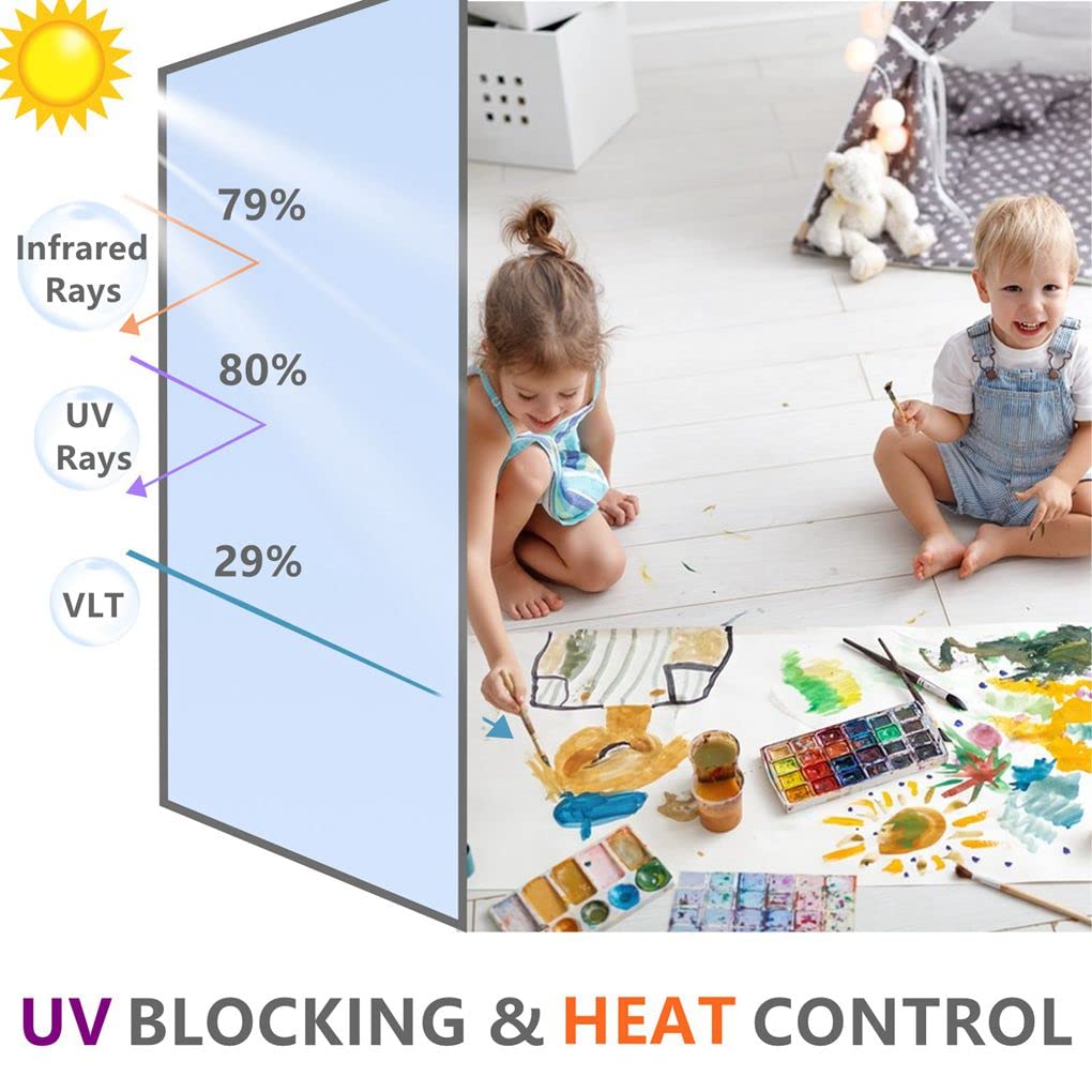 Arthome 17.5 Inch x 6.5 Feet,Silve, One Way Window Privacy Film Daytime Privacy Window Tint for Home Anti UV Static Cling Heat Control Reflective Glass Film for Home and Office - Medaid International