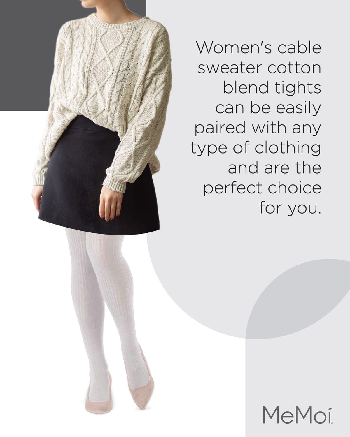 New MeMoi - Sweater Rib Tights, S/M, Winter White - Medaid International