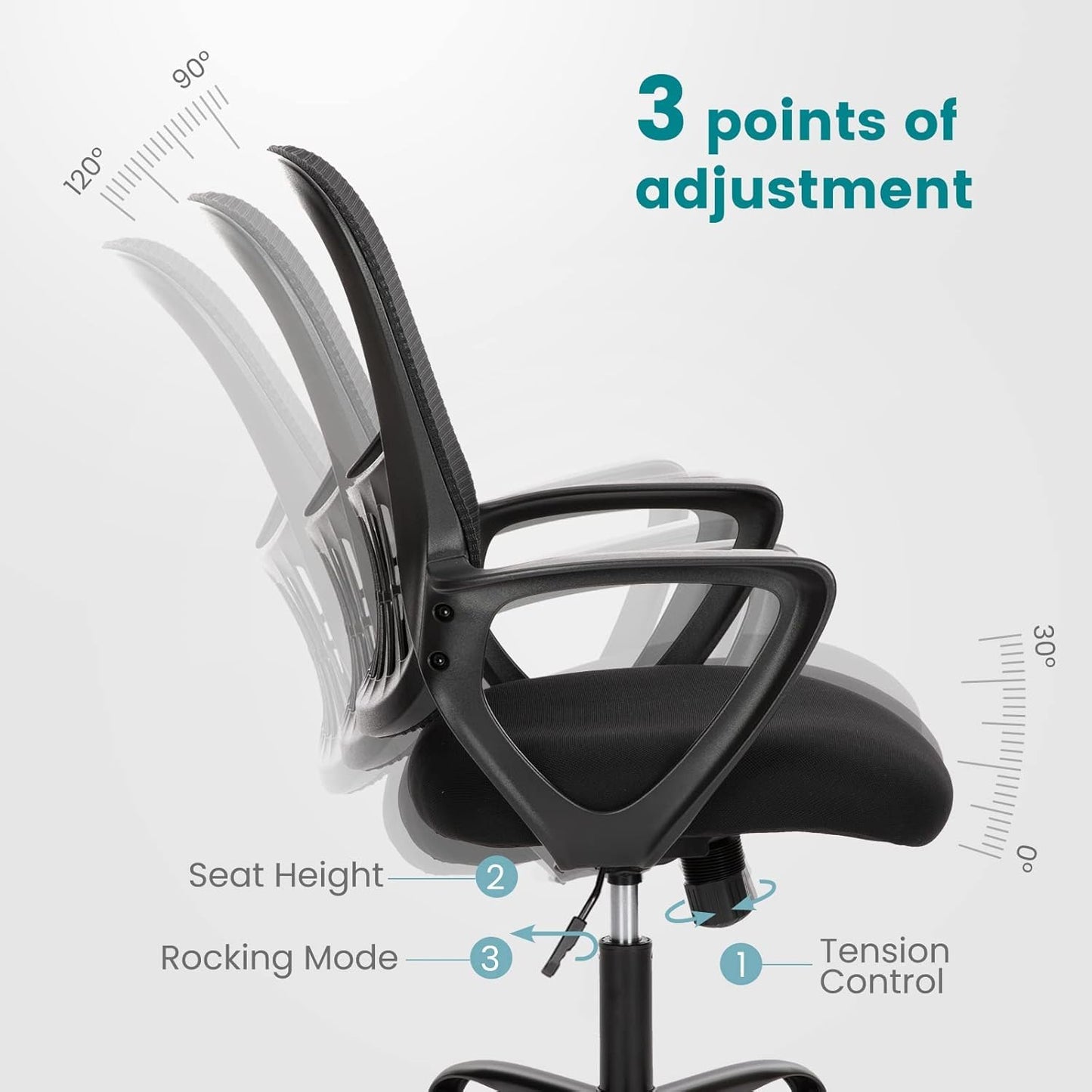 SMUG Home Office Computer Desk Chair - Ergonomic Mid-Back Mesh Swivel Rolling Work with Wheels, Comfy Lumbar Support and Armrest, for Bedroom, Study, Dorm, Student, Adults - Medaid International
