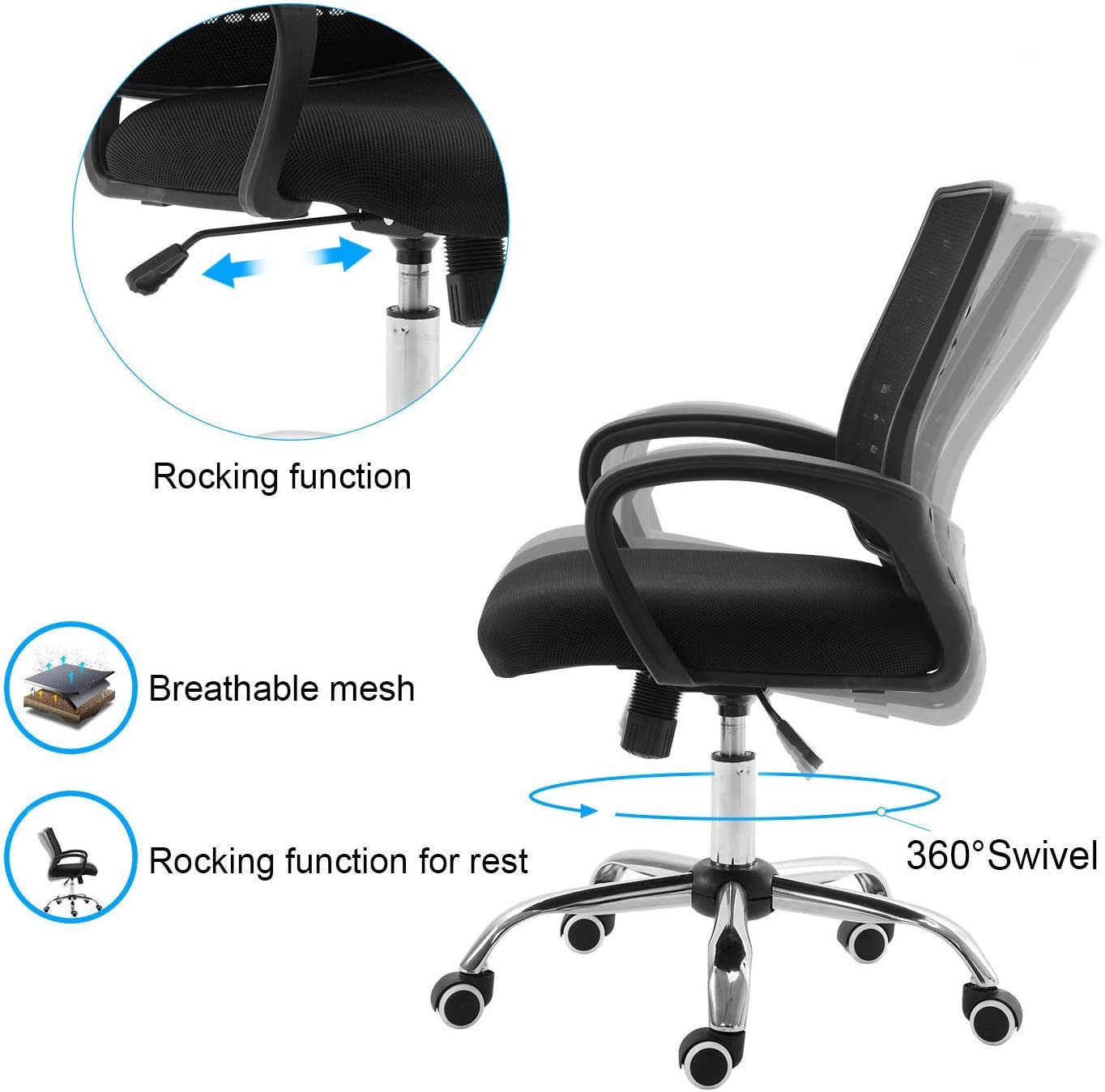 BestOffice Office Chair Ergonomic Cheap Desk Chair Mesh Computer Chair Lumbar Support Modern Executive Adjustable Stool Rolling Swivel Chair for Back Pain (Black) - Medaid International