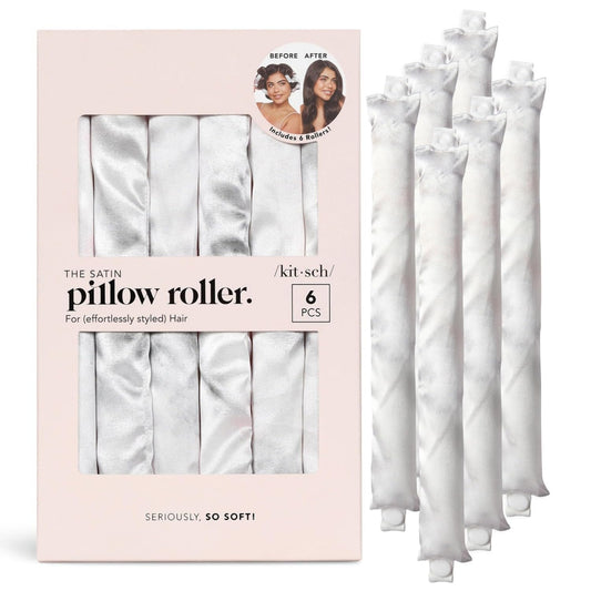 Kitsch Satin Pillow Rollers -Heatless Hair Curler, Hair Rollers, Heatless Curls Overnight, Flexible Curling Rods for Long &Short Hairs, Flexi Rod Curlers to Sleep in, Overnight Blowout Rods-6pc Marble - Medaid International