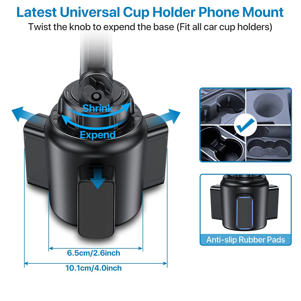 Miracase [Upgraded Version Cup Phone Holder for Car, Universal Adjustable Long Neck Car Phone Mount Cradle Friendly Compatible with iPhone Samsung Google and All 4.0-7.0 inches Smartphones - Medaid International