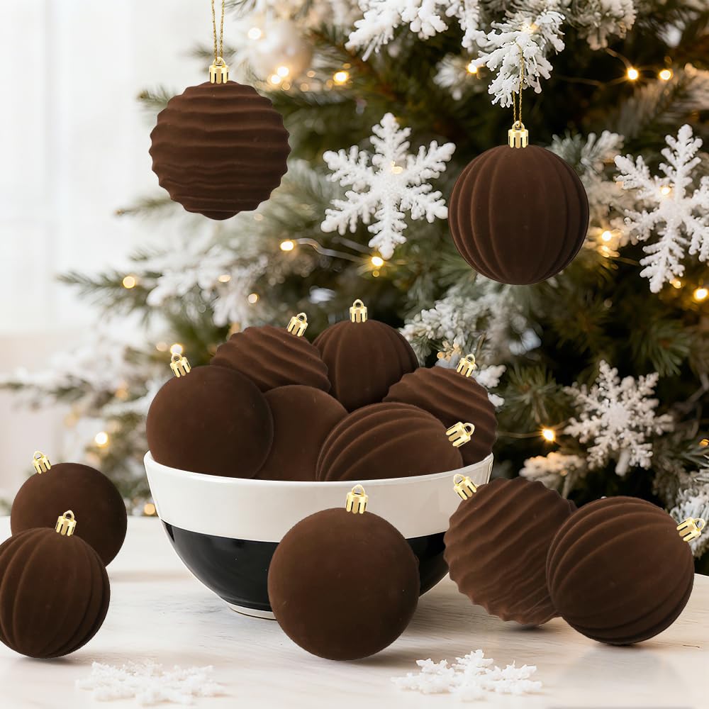 4Pcs Brown Christmas Ball Ornaments, Velvet Spiral Hanging Decor for Xmas Tree, Holiday for Birthday Halloween Holiday Wedding Home Decorations - Medaid International