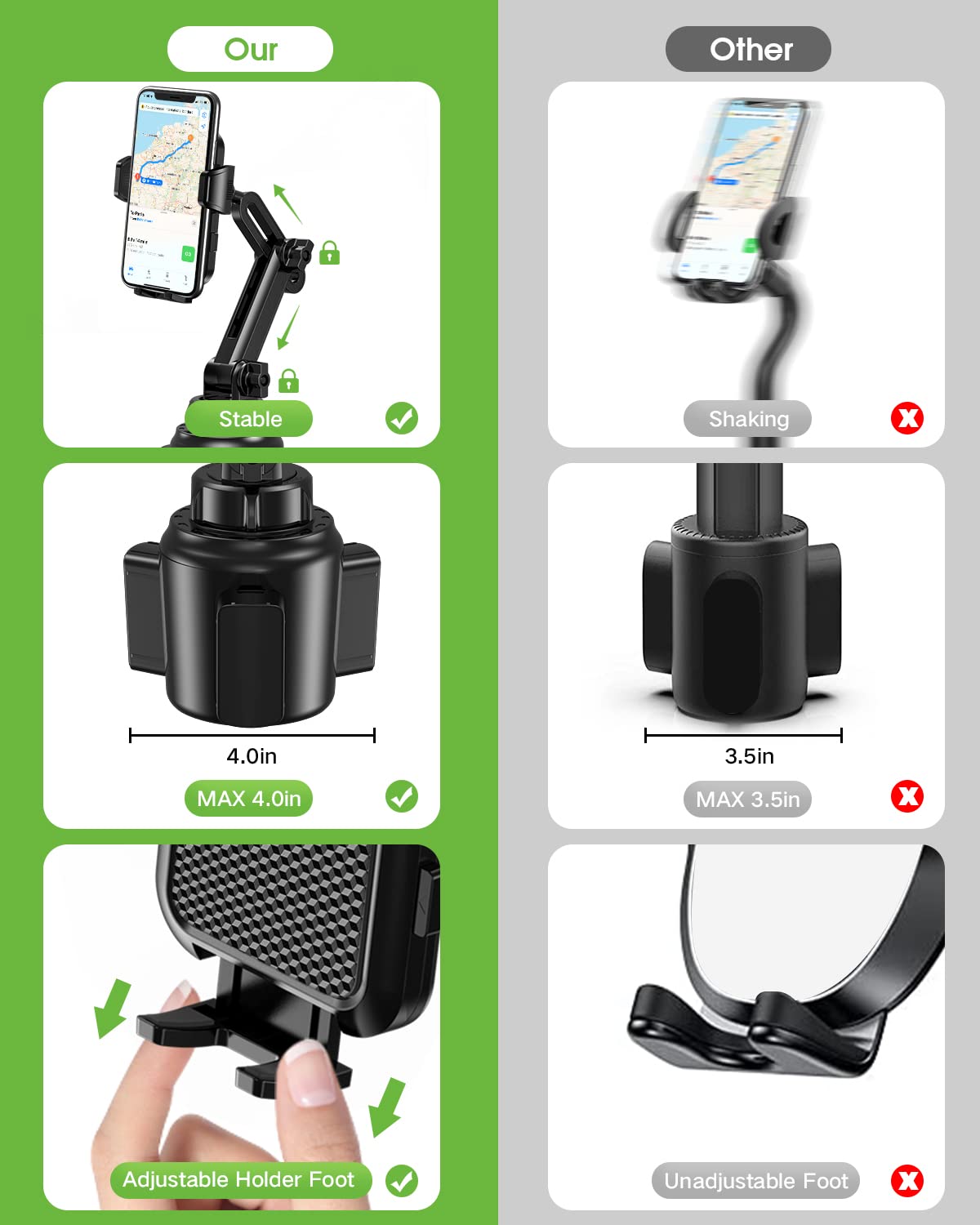 EOCAHO 2025 Upgraded Cup Phone Holder for Car, Universal No Shaking Cup Holder Phone Mount with Expandable Base for Car Truck, Adjustable Holders,Compatible with iPhone Samsung All Phones: 1 Pack - Medaid International