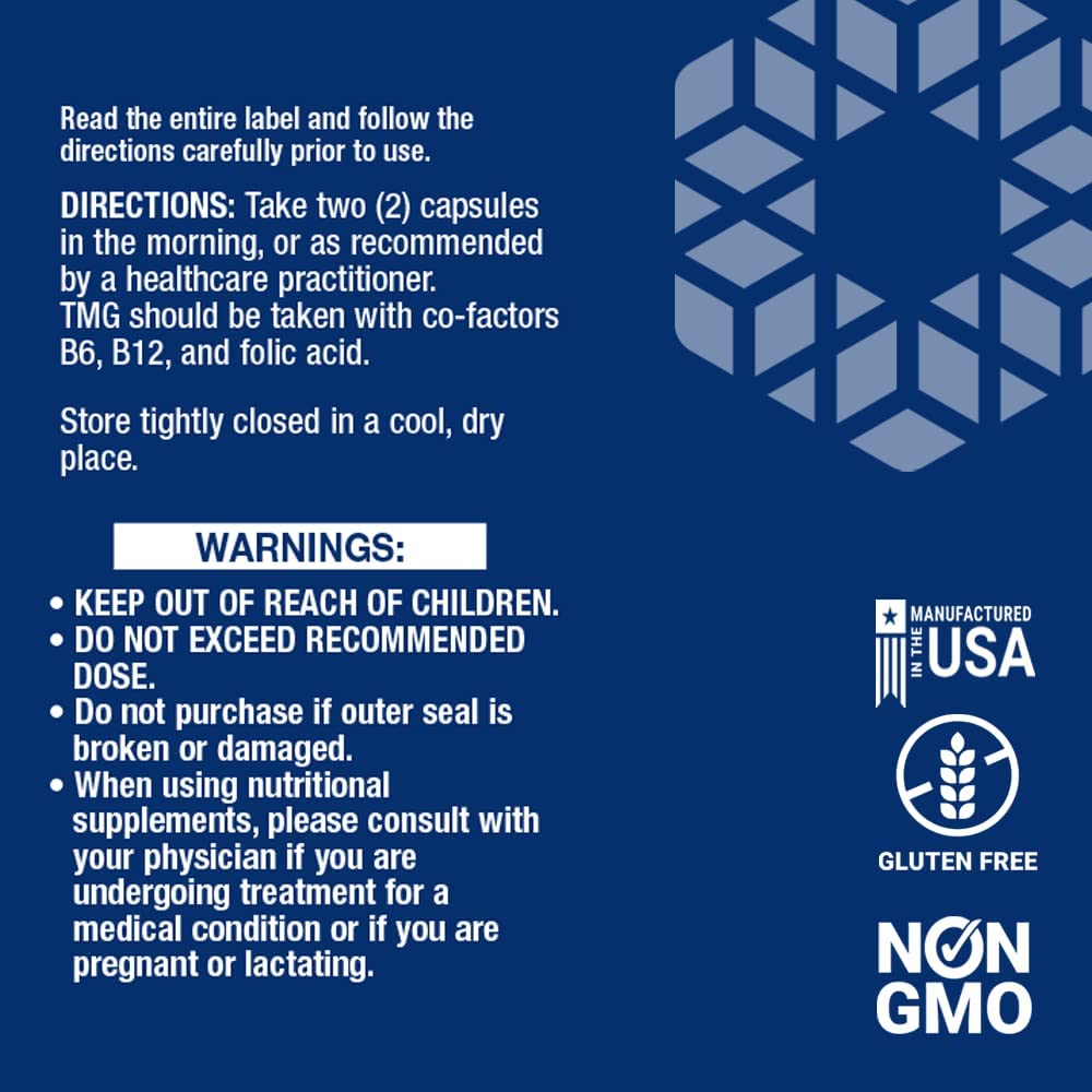 Life Extension TMG, trimethylglycine, Encourages Healthy homocysteine Levels, Non-GMO, Gluten-Free, Vegetarian, 60 Capsules - Medaid International