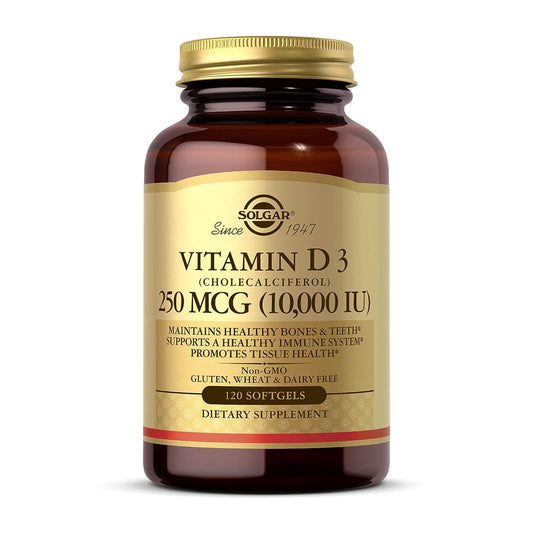 Solgar Vitamin D3 (Cholecalciferol) 250 MCG (10,000 IU), 120 Softgels - Helps Maintain Healthy Bones & Teeth - Immune System Support - Non GMO, Gluten/ Dairy Free - 120 Servings - Medaid International