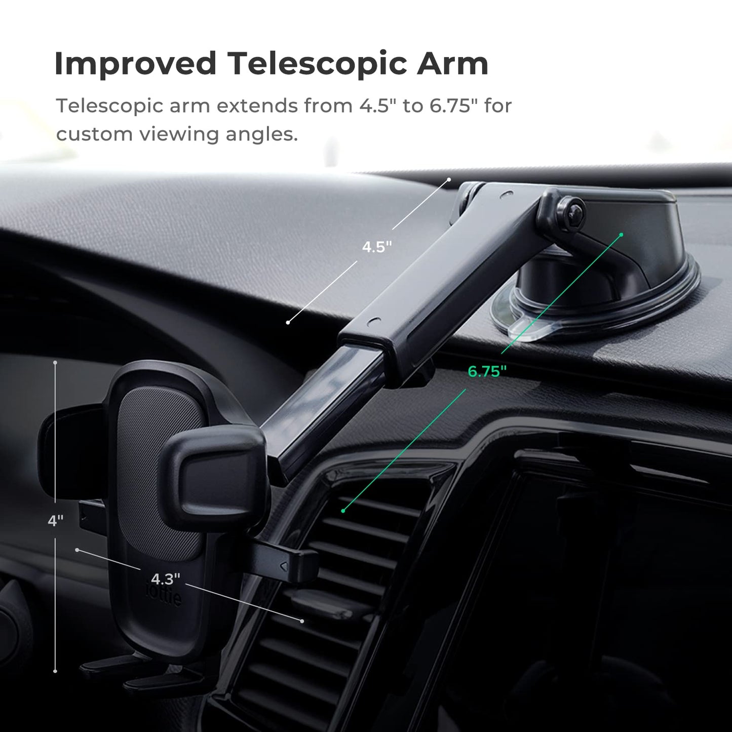 iOttie Easy One Touch Signature Dashboard & Windshield Universal Car Mount Phone Holder Desk Stand with Suction Cup Base and Telescopic Arm for iPhone, Samsung, Google, More Smartphones - Medaid International