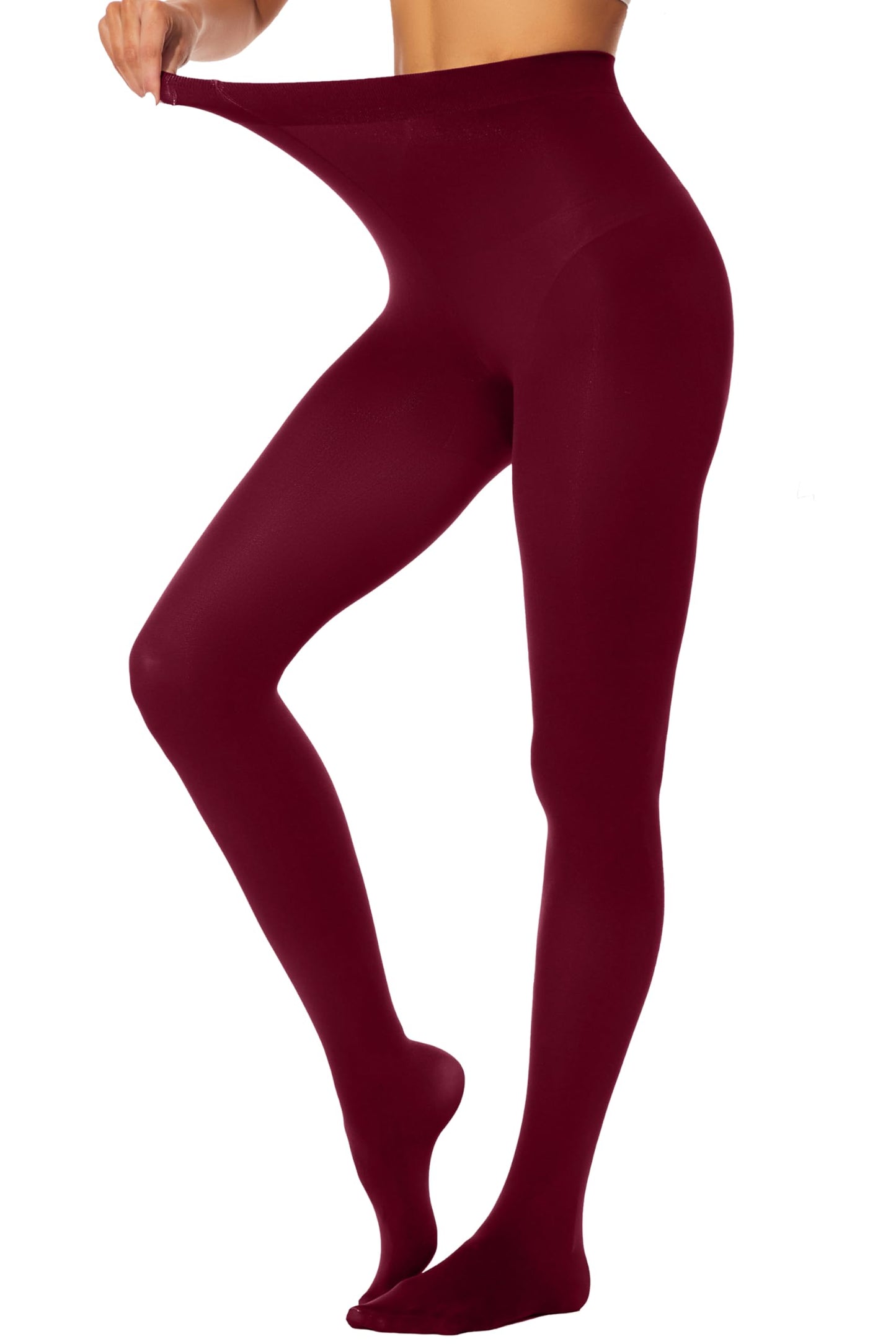 HeyUU Women's 80D Ultra Soft Opaque Tights, High Waist Solid Color Footed Pantyhose with 29 Colors burgundy lxl - Medaid International