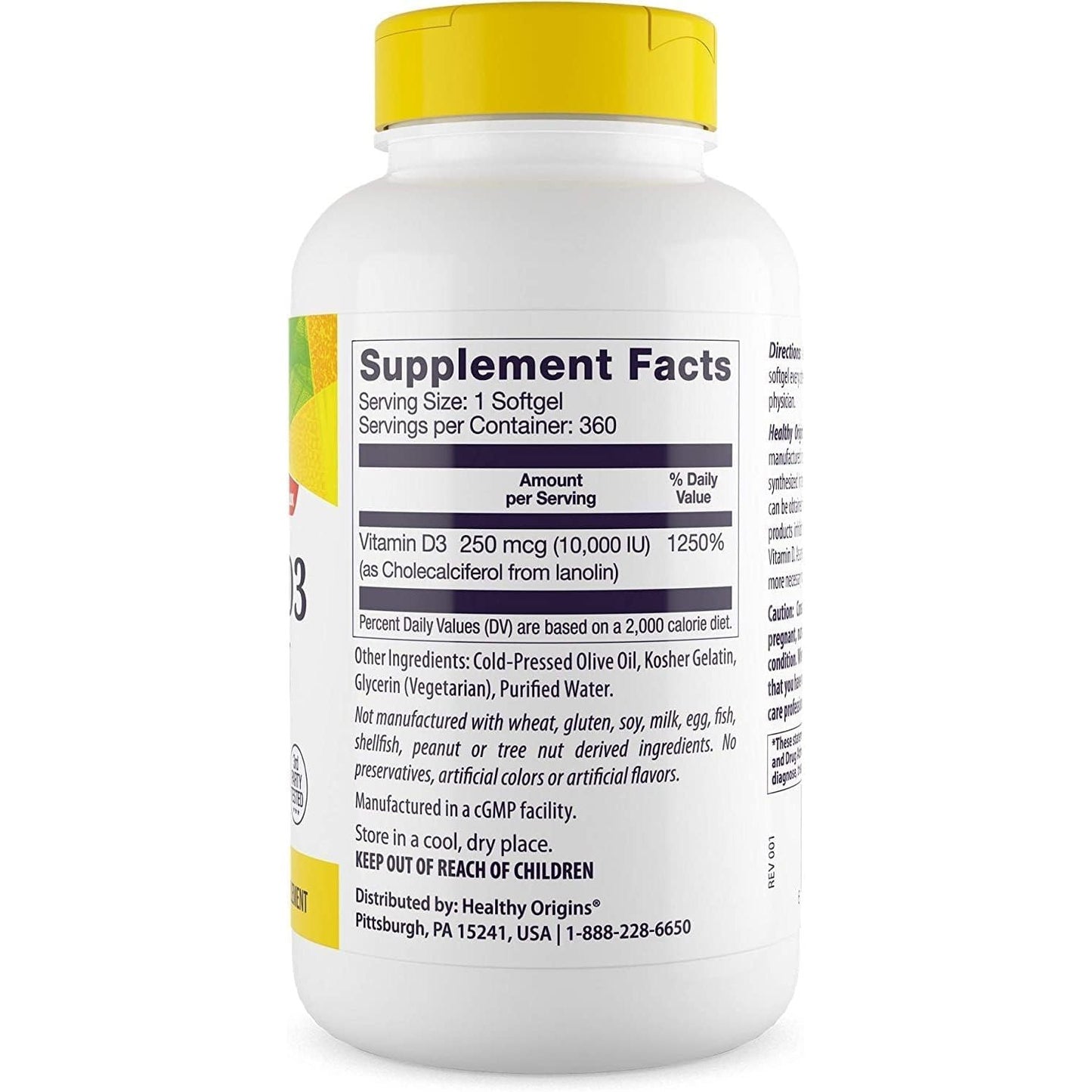 Healthy Origins Vitamin D3 10,000 IU (Non-GMO, High Potency, Bone Support, Immune Support, Gluten Free), 360 Softgels - Medaid International