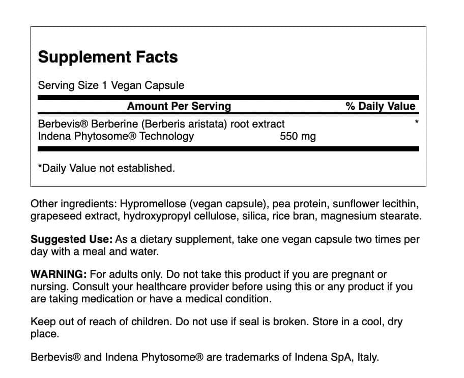 Swanson Berberine Advanced Enhanced Absorption - Featuring Berbevis 550 mg 30 Veg Caps - Medaid International