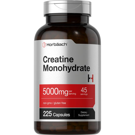 Horbäach Creatine Monohydrate | 5g | 225 Capsules | Non-GMO, Gluten Free Supplement - Medaid International