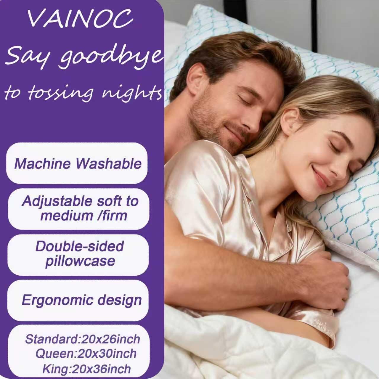 VAINOC Memory Foam Pillows Queen Size Set of 2, Adjustable Cooling Pillow for Side Back Stomach Sleepers with Washable Removable Cover - Medaid International