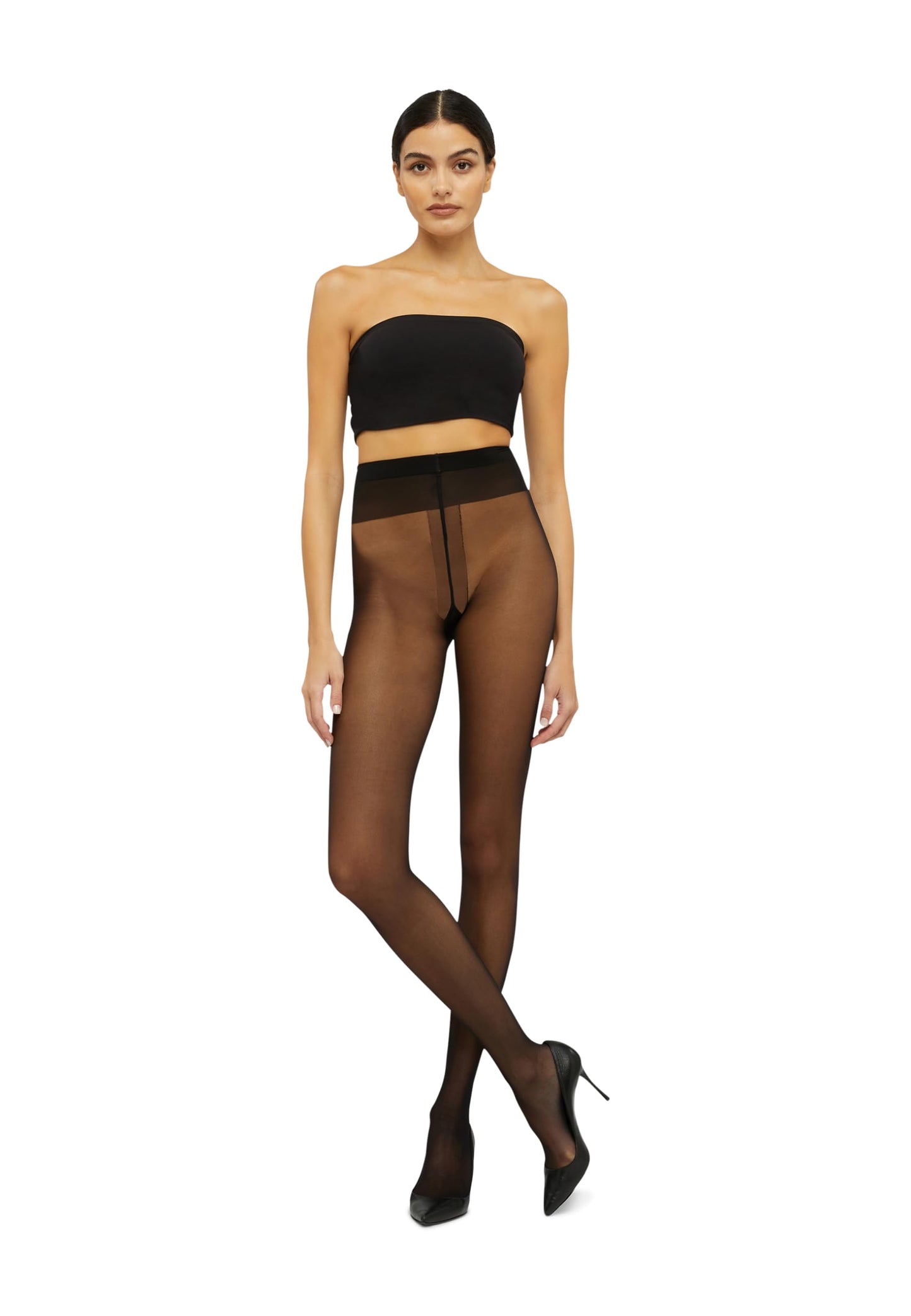 Wolford Individual 10 Tights For Women Sheer Shaping Pantyhose Reinforced Panty Shadow Toe Soft Waistband for All-Day Comfort Black Black Large - Medaid International