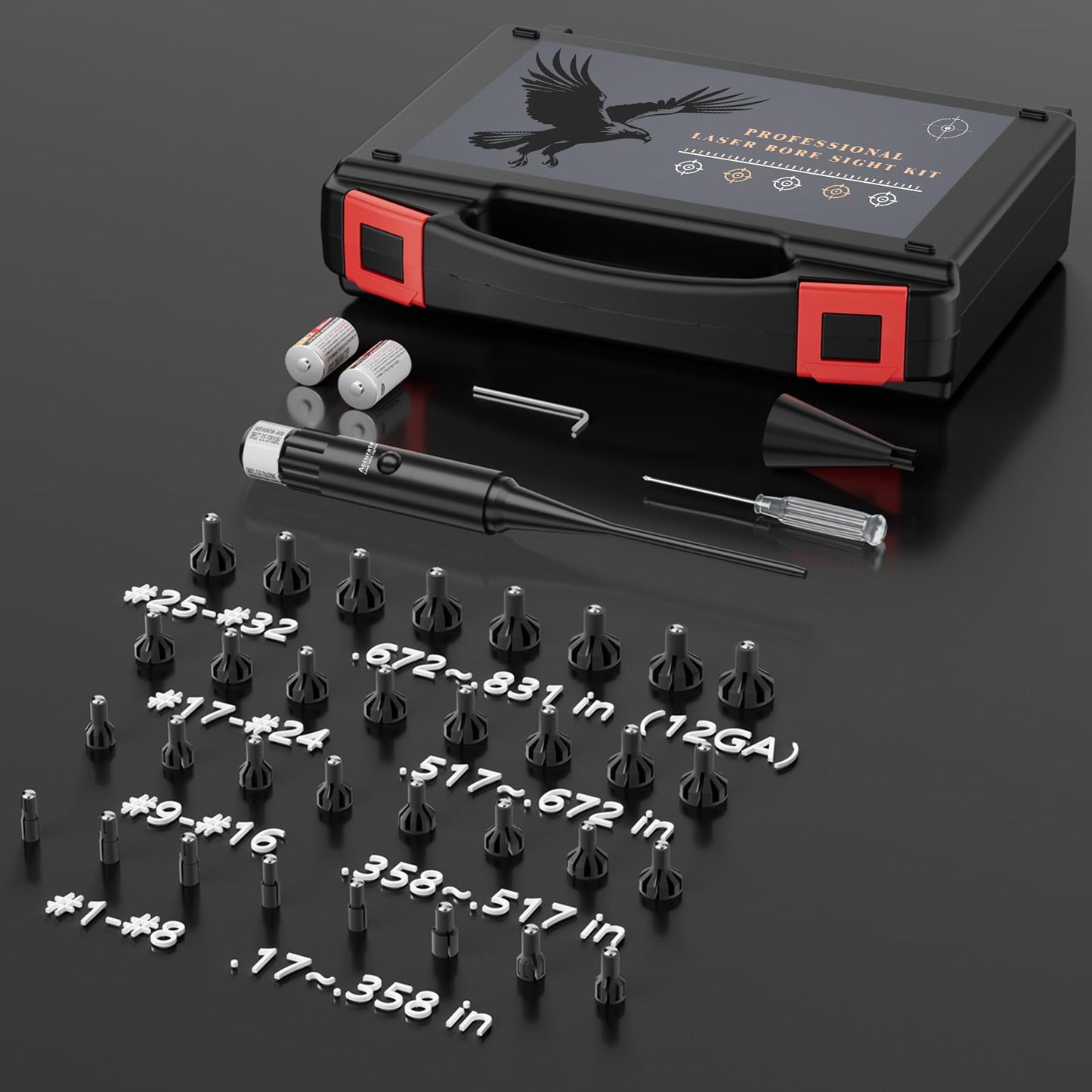Bore Sight Laser Professional Green Laser Bore Sight Kit with 32 Adapters fit 0.17 to 12GA Calibers, Multiple Caliber Green Bright Bore Sighter Laser Powerful Support for All Gun, Rifle, Pistol - Medaid International