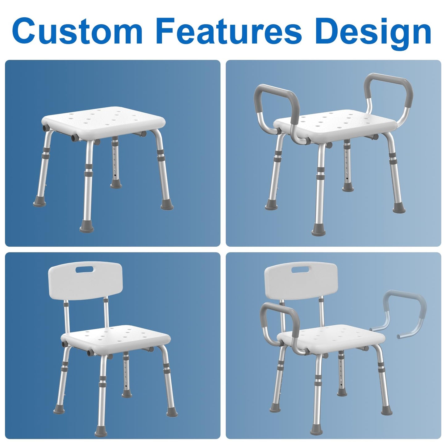 HOMLAND Shower Chair for Inside Shower with Arms and Back, 500 lbs Heavy Duty Shower Seat for Bathtub, Height Adjustable Safety Bath Seat for Elderly, Adults, Handicap and Disabled, White - Medaid International