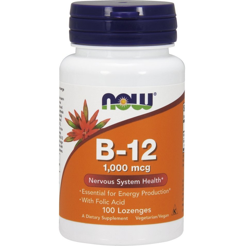 NOW Supplements, Vitamin B-12 1,000 mcg with Folic Acid, Nervous System Health*, 100 Chewable Lozenges - Medaid International