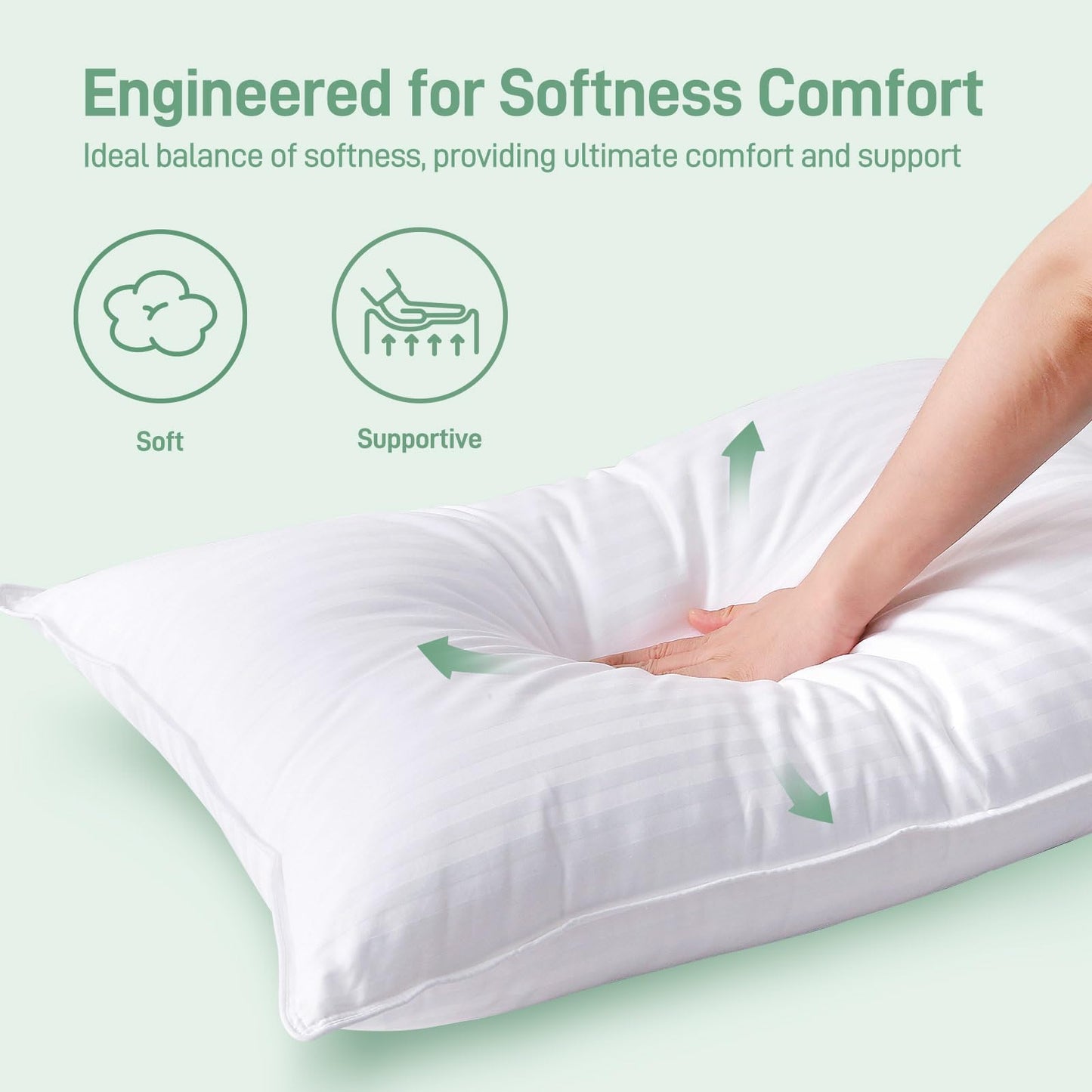 Hypoallergenic Soft Standard/Queen Size Set of 2 Pillows, Down Alternative Filling with Cotton Shell Hotel Quality Pillows, Breathable, Ideal for Side, Back and Stomach Sleeper, Oeko-TEX Certified - Medaid International