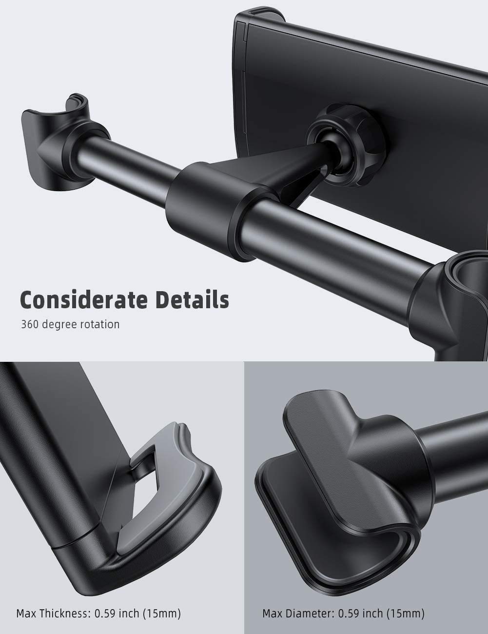 Lamicall Car Headrest Mount, Tablet Headrest Holder - Stand Cradle Compatible with iPad Pro Air Mini, Galaxy Tabs, Other 4.7-10.5" Cellphones and Tablets - Black - Medaid International