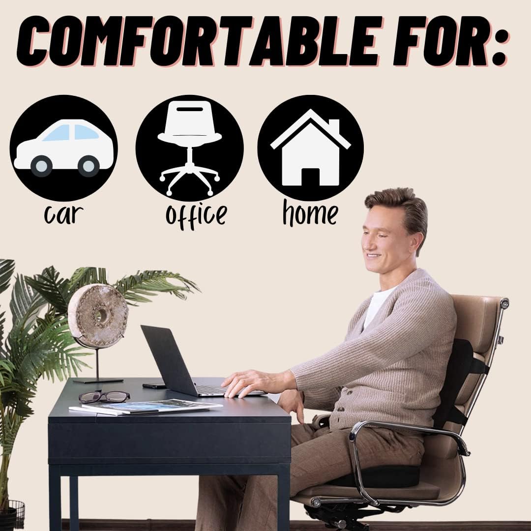 Back & Seat Cushions, Lumbar Support Pillow with Adjustable Strap-Chair, Cushions for Sciatica Pain Relief with Washable Cover, Orthopedic Seat Cushion and Lumbar Support Pillow for Office Chair - Medaid International