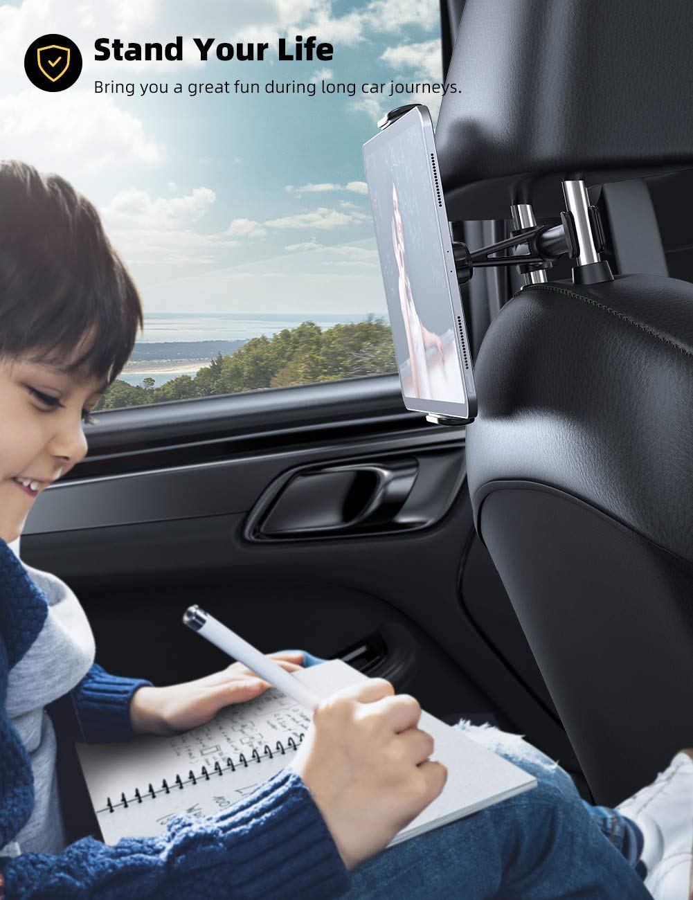 Lamicall Car Headrest Mount, Tablet Headrest Holder - Stand Cradle Compatible with iPad Pro Air Mini, Galaxy Tabs, Other 4.7-10.5" Cellphones and Tablets - Black - Medaid International