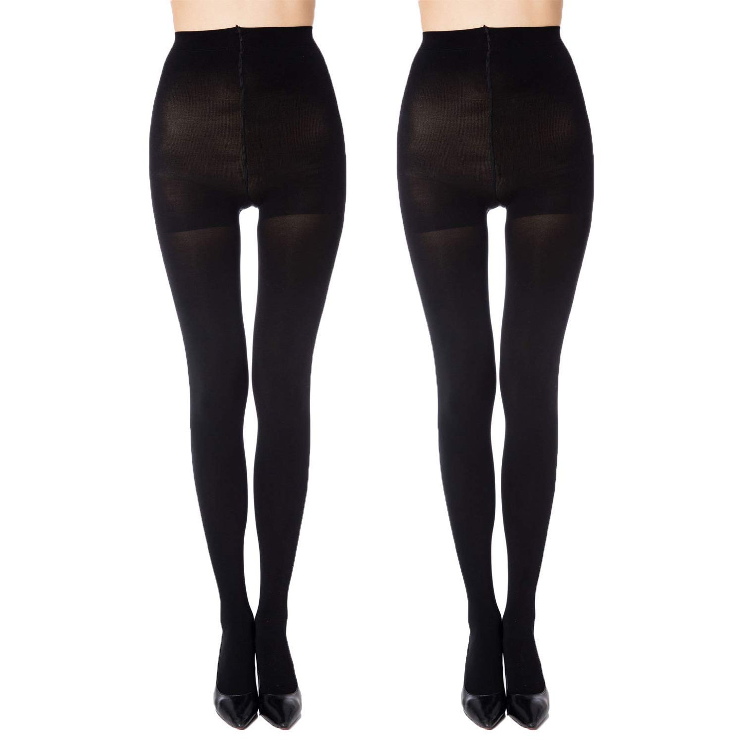 MANZI 2 Pairs Women's Run Resistant Control Top Panty Hose Opaque Tights, X-Large, Black - Medaid International