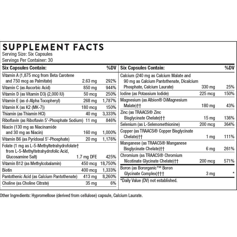 THORNE - Women's Multi 50+ - Comprehensive Daily Multivitamin with Vitamins A, B6, B12, C, D, E, K, Zinc & More - Support Heart, Brain, Bone & Immune Health* - 180 Capsules - Medaid International