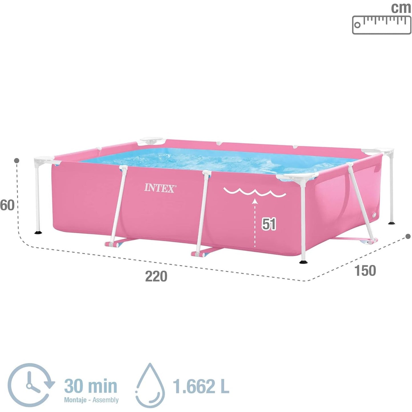 Pink Rectangular Frame Pool 220x150x60 cm - Medaid International