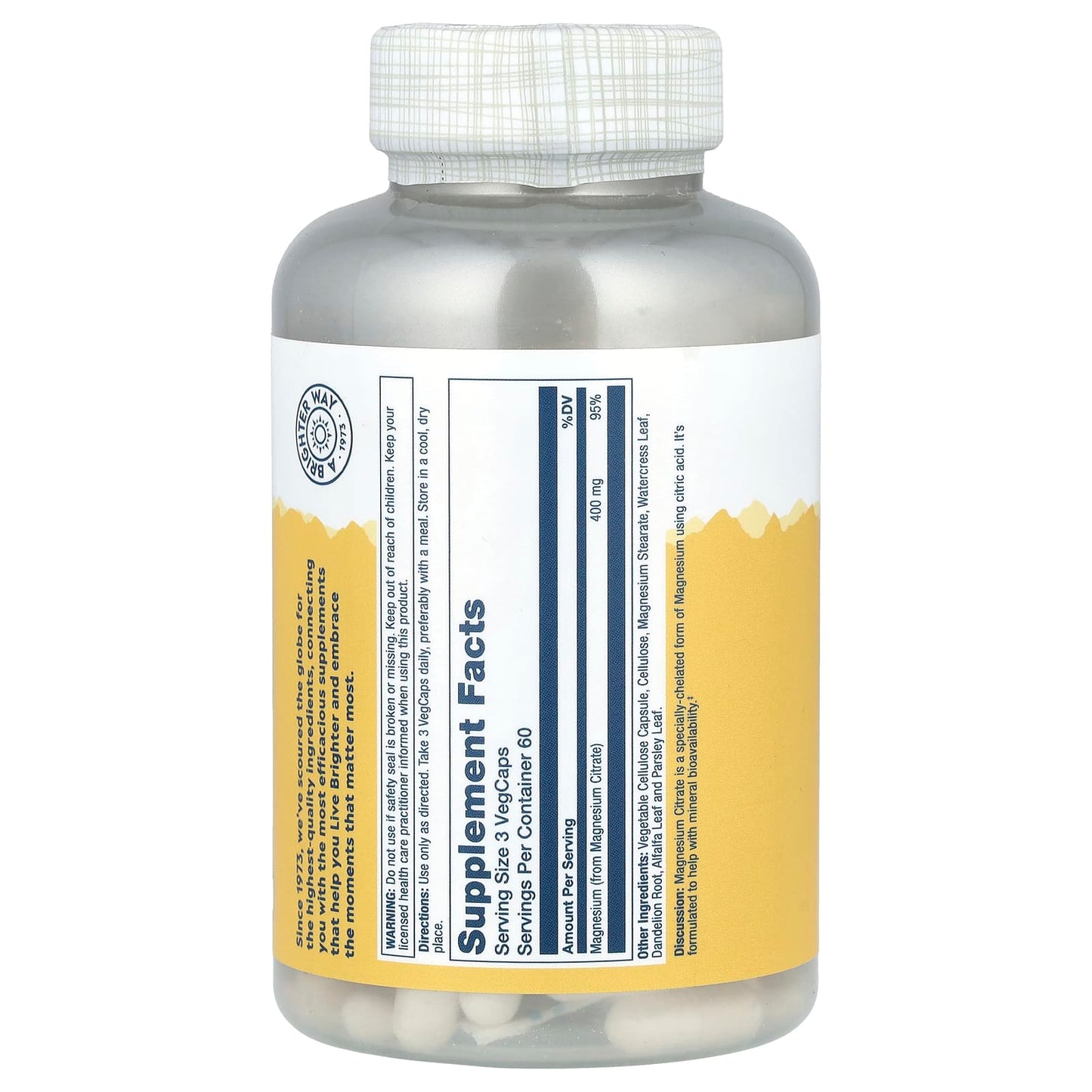 Solaray, Magnesium Citrate, 400 mg, 180 VegCaps (133 mg per Capsule) - Medaid International